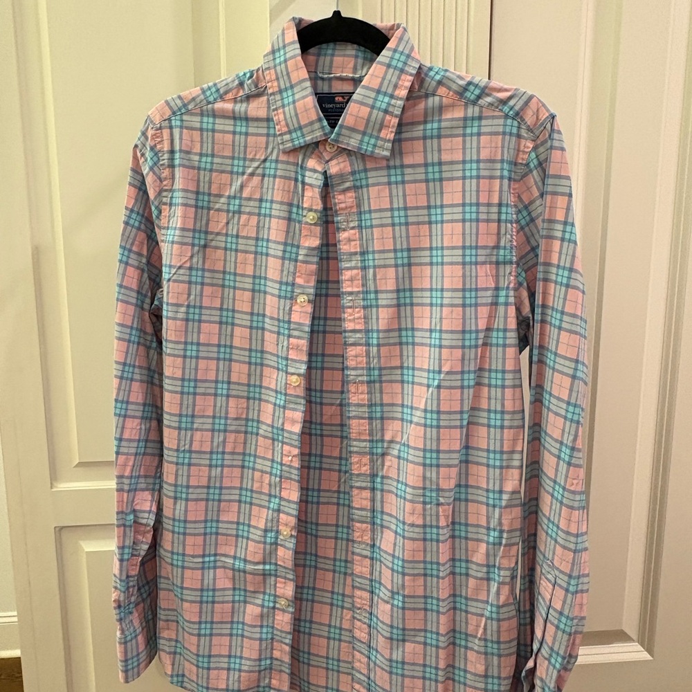 Vineyard Vines Performance Pink and Blue Checkered Shirt
